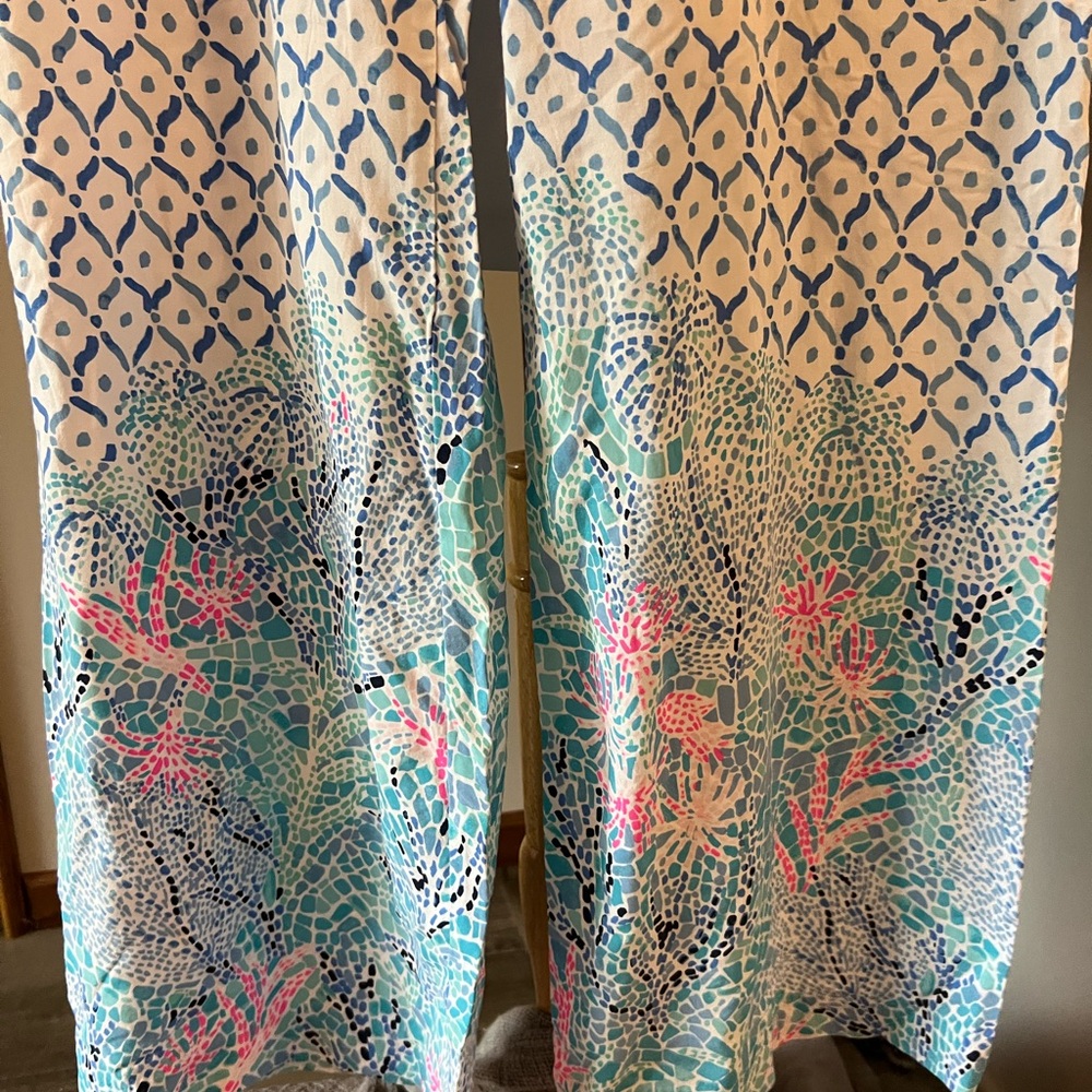 Lilly Pulitzer Blue and Pink Wide Leg Pants